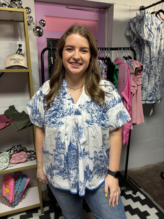 Blue and white top