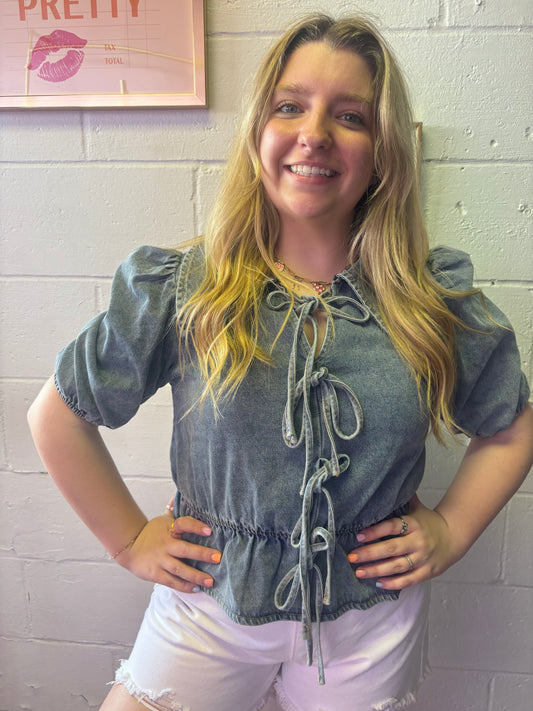 Denim Tie Bow Top