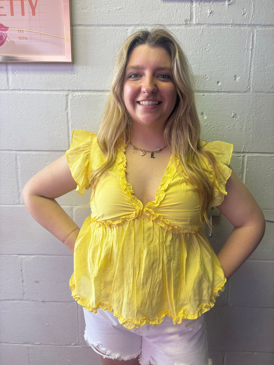 Yellow V Neck Top