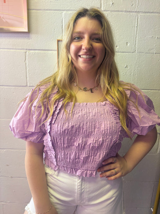 Purple Smoked Puff Sleeve Top