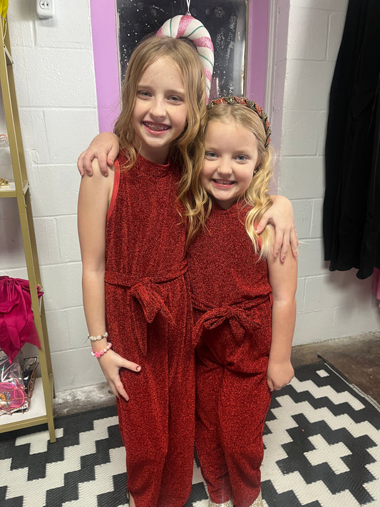 Girls Red Shimmery Jumpsuit